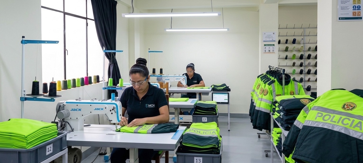 Línea de costura en la planta de Inversiones MCH & Eli